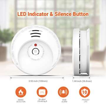 Jemay Smoke Detector, Smoke Alarm with Advanced Photoelectric Technology, Smoke Detector with Test Button and Low Battery Reminder, Fire Alarm with Battery Backup Used in Home, AW106, 1 Pack