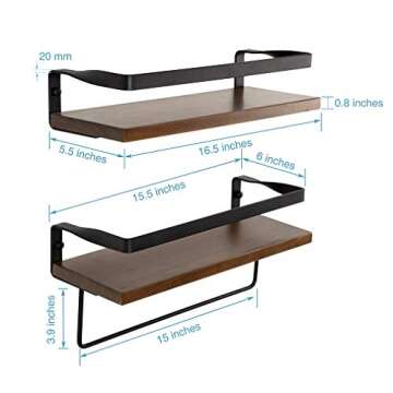 COZIA Floating Shelves Wall Mounted Storage Shelves Rustic Wood Decor Shelf Set of 2 for Kitchen, Bathroom, Living Room and More (Floating Shelves, Set of 2)