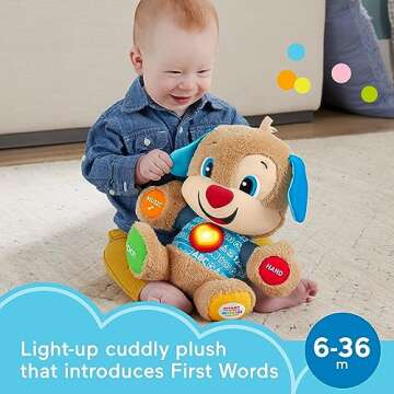 Fisher-Price Baby Learning Toy Laugh & Learn Smart Stages Puppy Musical Plush with Lights & Educational Songs for Infants Ages 6+ Months