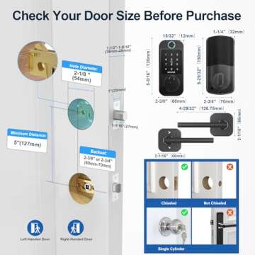 Keyless Door Lock with Handle Set - SMONET WiFi Fingerprint Smart Locks for Front Door, App Remote Control, Digital Bluetooth Keypad Deadbolt Lock Set with Alexa, Auto Lock, Code, Fobs for Home Black