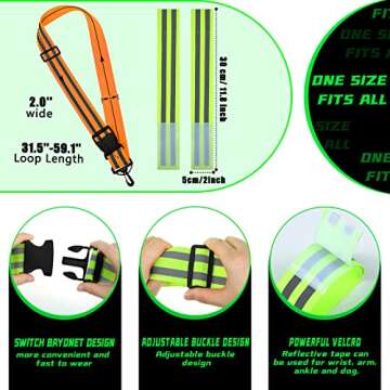 2 Pcs Adjustable Reflective Safety Sash & Bands - Fluorescent Gear