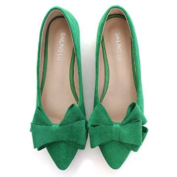 SAILING LU Bow-Knot Ballet Flats Womens Pointy Toe Flat Shoes Suede Dress Shoes Wear to Work Slip On Moccasins Spring Green Size 10