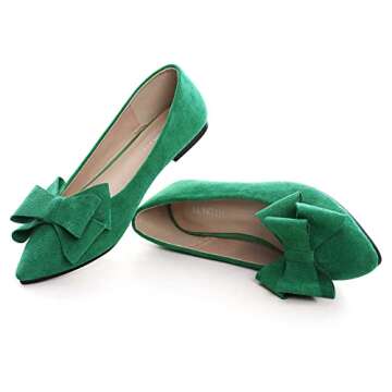 SAILING LU Bow-Knot Ballet Flats Womens Pointy Toe Flat Shoes Suede Dress Shoes Wear to Work Slip On Moccasins Spring Green Size 10