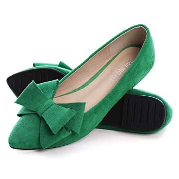 SAILING LU Bow-Knot Ballet Flats Womens Pointy Toe Flat Shoes Suede Dress Shoes Wear to Work Slip On Moccasins Spring Green Size 10