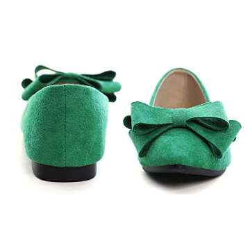 SAILING LU Bow-Knot Ballet Flats Womens Pointy Toe Flat Shoes Suede Dress Shoes Wear to Work Slip On Moccasins Spring Green Size 10