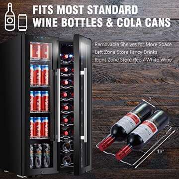 STAIGIS Wine and Beverage Refrigerator, Freestanding Wine Cooler Refrigerator w/ 18 Bottles and 70 Cans Capacity, Dual-Zone Wine Fridge