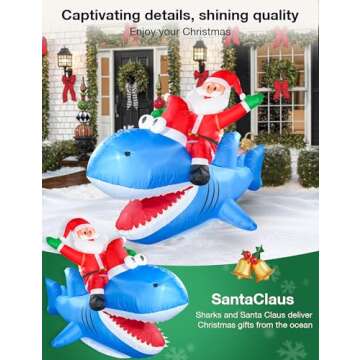 NIORSUN 8.7FT Shark Christmas Inflatable Outdoor Decorations with LED Lights,Santa Riding Shark,Giant Christmas Blow Ups Yard Decor for Indoor Outdoor Xmas Party