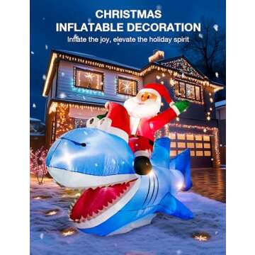 NIORSUN 8.7FT Shark Christmas Inflatable Outdoor Decorations with LED Lights,Santa Riding Shark,Giant Christmas Blow Ups Yard Decor for Indoor Outdoor Xmas Party