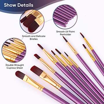 Paint Brushes Set, 30 Pcs Paint Brushes for Acrylic Painting, Watercolor Acrylic Oil Paint Brush, Artist Paintbrushes for Body Face Rock Canvas, Kids Adult Drawing Arts Crafts Supplies, Purple