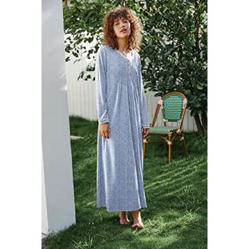 Ekouaer Women's Long Sleeve Nightgown Long Sleepshirts Henley Sleep Dress Full Length Sleepwear S-4XL