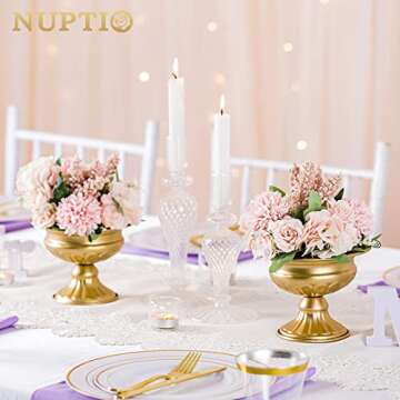 Nuptio Pcs of 10 Mini Sized Metal Urn Planter Elegant Wedding Centerpieces Vase for Wedding Party Decoration, 12.6cm/4.96" Tall Trumpet Vase Flower Holder for Anniversary Ceremony