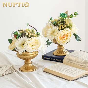 Nuptio Pcs of 10 Mini Sized Metal Urn Planter Elegant Wedding Centerpieces Vase for Wedding Party Decoration, 12.6cm/4.96" Tall Trumpet Vase Flower Holder for Anniversary Ceremony