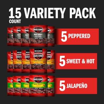 Jack Link's Beef Jerky Bold Variety Pack with Sweet & Hot, Jalapeño and Peppered Beef Jerky, Great Stocking Stuffer, Bulk Beef Snack Pack, 11g-12g of Protein, Made with 100% Beef, 1.25 Oz (Pack of 15)