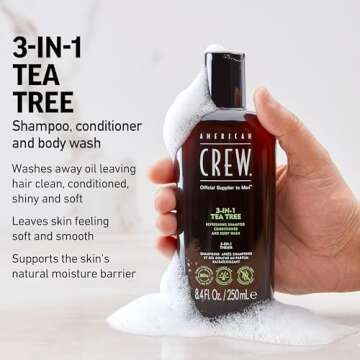 American Crew Shampoo, Conditioner & Body Wash for Men, 3-in-1, Tea Tree Scent, 33.8 Fl Oz