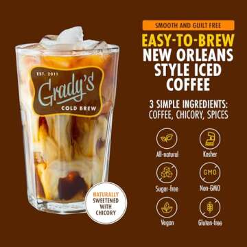 GRADY’S COLD BREW Coffee Pouches | New Orleans Style | 100% Arabica Ground Coffee & Chicory | TWO Coffee Cans, each with 4 Easy-to-Brew Bean Bags | Makes 24 drinks