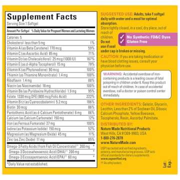 Nature Made Prenatal with Folic Acid + DHA, Prenatal Vitamin and Mineral Supplement for Daily Nutritional Support, 110 Softgels, 110 Day Supply