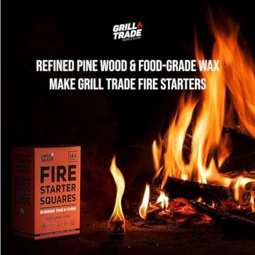 Grill Trade Fire Starter Squares 144, Easy Burn Your BBQ Grill, Camping Fire, Wood Stove, Smoker Pellets, Lump Charcoal, Fireplace - Fire Cubes are The Best Barbeque Accessories