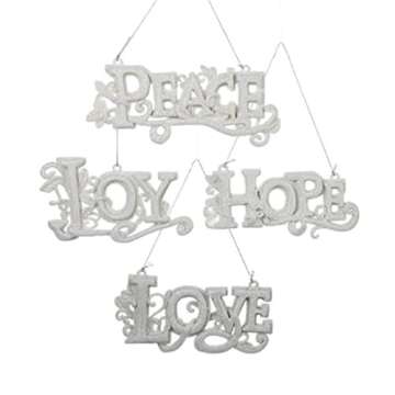 Kurt Adler H5581 White "Love", "Hope", "Joy" And "Peace" Word Sign Ornament Set Of 4