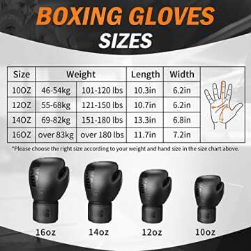 Boxing Gloves for Men and Women Suitable for Boxing Kickboxing Mixed Martial Arts Muay Thai MMA Heavy Bag Fighting Training Boxing Gloves for Men and Women (Black, 10oz)