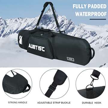 AUMTISC Snowboard Bag Padded for Air Travel Flying Snow Board Bags Case with Storage Compartments Snowboarding Gear and Equipment Bag 165cm Black