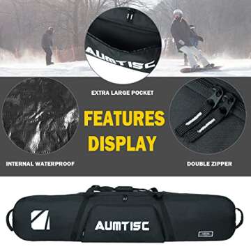 AUMTISC Snowboard Bag Padded for Air Travel Flying Snow Board Bags Case with Storage Compartments Snowboarding Gear and Equipment Bag 165cm Black