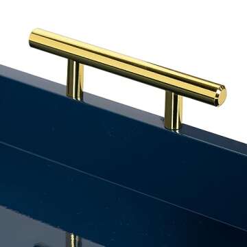 Kate and Laurel Lipton Hexagon Decorative Tray with Polished Metal Handles, Navy Blue and Gold