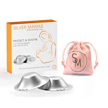 Silver Mamas Nursing Cups for Nursing Newborn, Silver Nipple Covers Breastfeeding, 925 Silver Nursing Shields, Healing Cups, Newborn Essentials Must Haves, Soothe Sore and Cracked Nipples (Large)