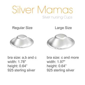 Silver Mamas Nursing Cups for Nursing Newborn, Silver Nipple Covers Breastfeeding, 925 Silver Nursing Shields, Healing Cups, Newborn Essentials Must Haves, Soothe Sore and Cracked Nipples (Large)