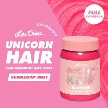 Lime Crime Full Coverage Unicorn Hair Dye, Bubblegum Rose - Damage-Free Semi-Permanent Hair Color Conditions & Moisturizes - Temporary Hair Tint Kit Has A Sugary Citrus Vanilla Scent - Vegan