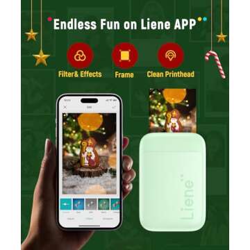 Liene Photo Printer, 2x3” Mini Portable Instant Photo Printer Bundle w/ 50 Zink Adhesive Paper, Bluetooth 5.0, Compatible w/iOS & Android, Small Color Mono Picture Printer for iPhone, Smartphone Green