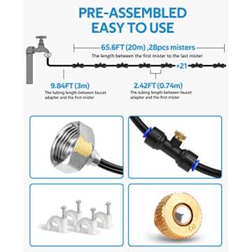 homenote Misting Cooling System 75FT (23M) Misting Line + 28 Brass Mist Nozzles + Brass Adapter(3/4") Outdoor Mister for Patio Backyard Garden Greenhouse Watering