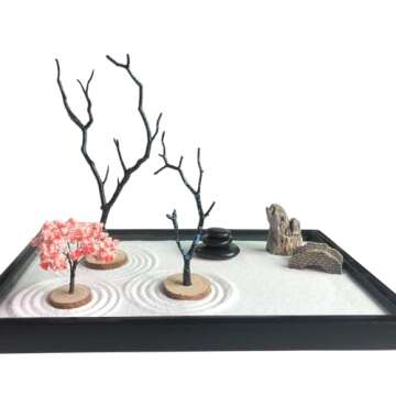 Aovoa Zen Garden for Desk, Japanese Zen Garden Kit with Sand Stamp Sphere and Essential Accessories, Mini Zen Sandbox Office Decor Kit for Relaxation, Meditation Gift