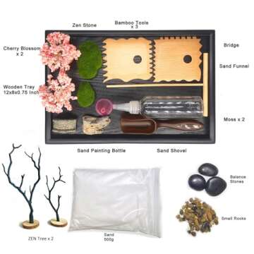 Aovoa Zen Garden for Desk, Japanese Zen Garden Kit with Sand Stamp Sphere and Essential Accessories, Mini Zen Sandbox Office Decor Kit for Relaxation, Meditation Gift