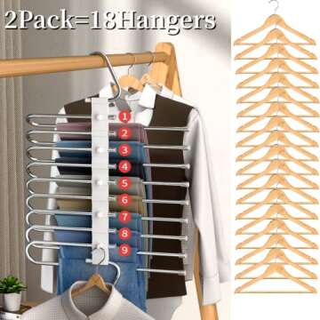 9 Layers Pants Hangers Space Saving, 2 Pack Multifunctional Pant Rack Stainless Steel Closet Organizer for Pants Jeans Leggings Trousers, Antiquewhite