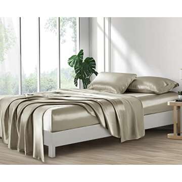 Lanest Housing Silk Satin Sheets, Full Size Satin Bed Sheet Set with Deep Pockets, Cooling Soft and Hypoallergenic Satin Sheets Full - Taupe