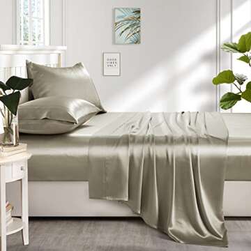 Lanest Housing Silk Satin Sheets, Full Size Satin Bed Sheet Set with Deep Pockets, Cooling Soft and Hypoallergenic Satin Sheets Full - Taupe