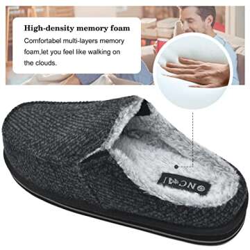 ONCAI Mens Slippers with Orthotic Arch Support,Cotton-Blend High-Density Memory Foam Plantar Fasciitis House Slippers Warm Stripe Faux Fur Clogs Slip-on Indoor Outdoor Rubber Sole BlackSize 14