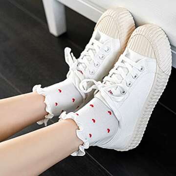 Women's Socks,Ruffle Ankle Socks Comfort Cool Thin Cotton Knit Low Cut Hearts Pattern Cute Frilly Socks For Women,Mary Jane Socks 6-pair Pack