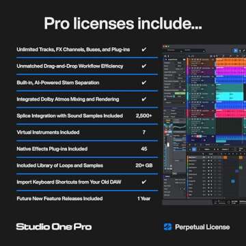 Studio One Pro 7 Upgrade License from Any Previous Version or Edition of Pro or Artist — Stem Separation, Splice Integration, Integrated Launcher, Virtual Instruments, Loops, & Samples Included