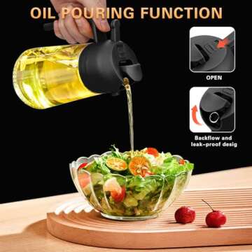 MGahyi 2 in 1 Glass Oil Sprayer & Dispenser, 2024 New 2-in-1 Glass Oil Sprayer and Dispenser for Kitchen Cooking, Glass Oil Dispenser Spray Bottle for Home (Black-470 ml)