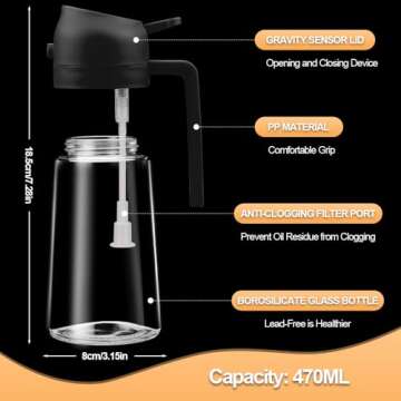 MGahyi 2 in 1 Glass Oil Sprayer & Dispenser, 2024 New 2-in-1 Glass Oil Sprayer and Dispenser for Kitchen Cooking, Glass Oil Dispenser Spray Bottle for Home (Black-470 ml)