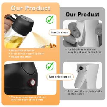 MGahyi 2 in 1 Glass Oil Sprayer & Dispenser, 2024 New 2-in-1 Glass Oil Sprayer and Dispenser for Kitchen Cooking, Glass Oil Dispenser Spray Bottle for Home (Black-470 ml)