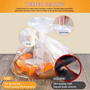 ARATHA Turkey Brining Bags, 26"×22", 2 Pack, Double Zip Lock Thicker Brine Bags with 2 Cotton Strings, Extra Large Brining Bag Fits for Turkey, Chicken, Beef, Fish, Lamb, Pork, Holds Up to 35LB