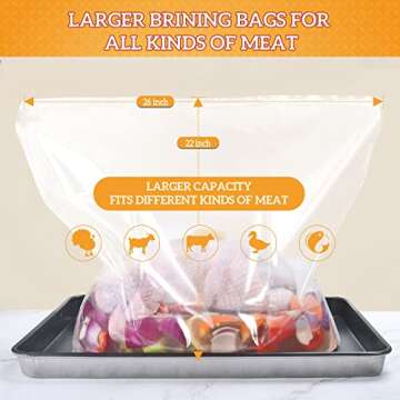 ARATHA Turkey Brining Bags, 26"×22", 2 Pack, Double Zip Lock Thicker Brine Bags with 2 Cotton Strings, Extra Large Brining Bag Fits for Turkey, Chicken, Beef, Fish, Lamb, Pork, Holds Up to 35LB