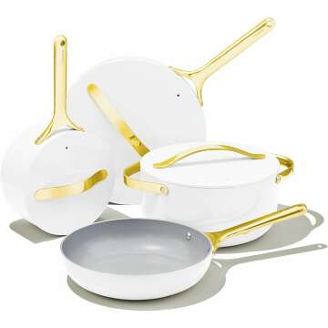 12-Piece Caraway Ceramic Nonstick Cookware Set, PTFE & PFOA Free, Oven & Stovetop Safe - White