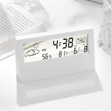 LuxSoramia Digital Alarm Clock,Transparent Modern Design, Temperature, Humidity, Snooze, Aesthetic Home & Office Decor, Battery Operated Desk Clock for Office,Living Room,Shelf, Bedroom, White