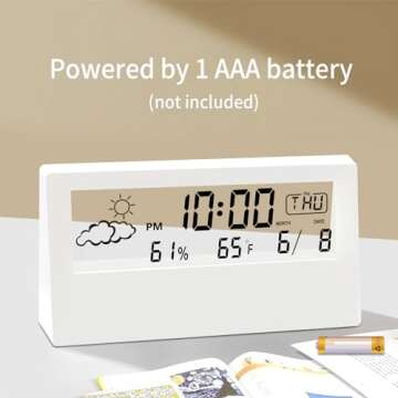 LuxSoramia Digital Alarm Clock,Transparent Modern Design, Temperature, Humidity, Snooze, Aesthetic Home & Office Decor, Battery Operated Desk Clock for Office,Living Room,Shelf, Bedroom, White