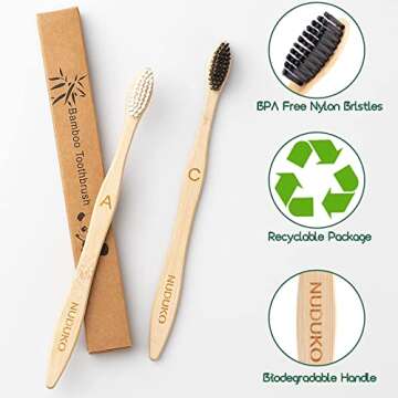 6 Pcs Bamboo Toothbrushes, Soft Bristles Toothbrush, Biodegradable Toothbrush, Natural Eco-Friendly Sustainable Toothbrush, BPA Free Wood Tooth Brushes Green Organic Compostable