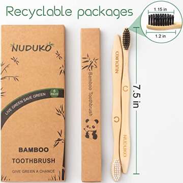 6 Pcs Bamboo Toothbrushes, Soft Bristles Toothbrush, Biodegradable Toothbrush, Natural Eco-Friendly Sustainable Toothbrush, BPA Free Wood Tooth Brushes Green Organic Compostable