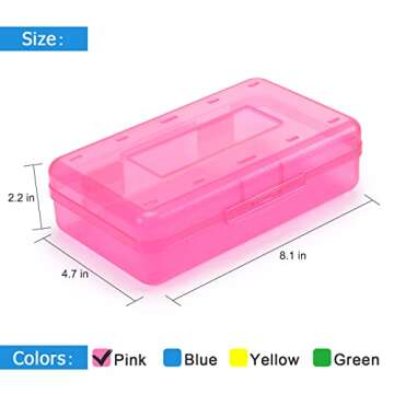 Tamaki 1 Pack Plastic Pencil Box Large Capacity Pencil Boxes Clear Boxes with Snap-tight Lid Stackable Design and Stylish Office Supplies Storage Organizer Box, Pink